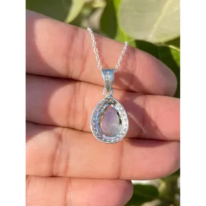 925 <b>Silver</b> Pear Labradorite <b>Necklace</b> with Bezel Setting Inlay Technology - Product Image 3