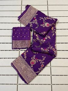 Sari Exclusivo de Seda Georgette Khadi Banarasi, Hermoso y Elegante, Diseño Indio, Tela de Seda Moderna, Última Moda en Blusas Hermosas - Product Image 3