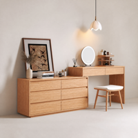 Table de toilette moderne en chêne massif avec armoire latérale extensible, bureau de maquillage de luxe minimaliste avec tiroirs pour chambre à coucher