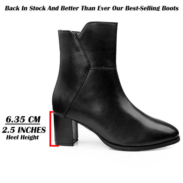 Sleek Vegan Leather Ankle Boots with Side Zip and Block Heel  With OEM Available
