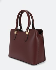 <b>Burgundy</b> Genuine Leather Fashion <b>Tote</b> <b>Bag</b> Women Structured Top Handle Satchel Candy Zipper Two Elegant Red Brown Shoulder Purse - Product Image 4