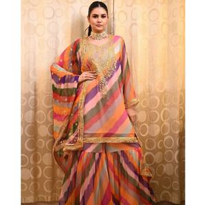 Traje de fiesta de tela Georgette de trabajo de secuencia bordada más vendido traje Sharara con Dupatta de contraste en cantidad al por mayor - Product Image 1