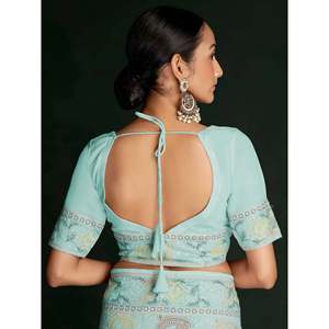 Awesome Turquoise Lucknowi Georgette Saree with Blouse for Festivals and <b>Performance</b> <b>Wear</b> - Product Image 5