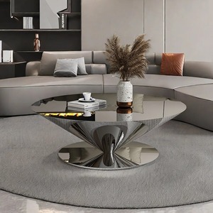 Mesa de Centro Moderna y Ecológica para Sala de Estar, Extensible, con Patas Cruzadas, Espejo Glamoroso, en Tono Plateado - Product Image 4
