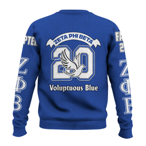 ZPhiB Greek Life Blue <b>White</b> Knit Sweater 1920 Zeta Phi Beta Sorority Chenille Letters Divine Nine Premium Sweater - Product Image 2