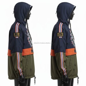 Chaqueta cortavientos para mujer, bloque de color de nailon, azul marino, naranja Oliva, logotipo personalizado, bordado, diseño de estampado, chaqueta cortavientos para mujer - Product Image 3