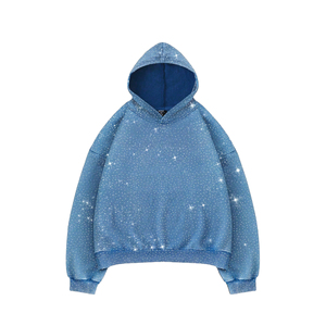 Sweat à capuche personnalisé en strass unisexe en polaire avec un design scintillant en cristal pour le streetwear d'hiver et la vente en gros - Product Image 1