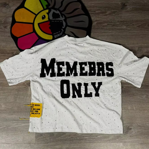 Camiseta corta de gran tamaño con apliques Vintage para hombre, camiseta de microfibra de manga corta con diamantes de imitación de alta calidad para hombre - Product Image 5