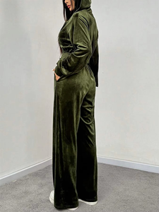 Ensemble deux pièces tricoté pour femme : Sweat à capuche et pantalon décontracté coupe droite, brodé, couleur unie – Collection Automne - Product Image 4