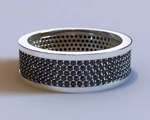 Men's Unique 14K White Gold Wedding Band Eternity Bejeweled <b>Ring</b> with Black Diamond Shimmer for Anniversary Vermeil Fine <b>Rings</b> - Product Image 1