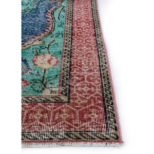 Tapis en laine bleu vintage noué à la main pour la maison - Idéal pour salon, couloir, entrée, chambre d'adolescent - Motif médaillon rectangulaire abstrait - Product Image 4