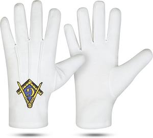 Premium Breathable Masonic Regalia pair of gloves 100% Cotton <b>White</b> Gloves pair with Square & Compass G Embroidered Logo - Product Image 1