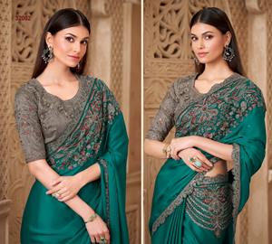 Sari de Seda de Diseño Exclusivo, Última Colección con Bordado, Trabajo Pesado, para Novias, Fiestas, Étnico y Elegante - Product Image 5