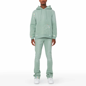 Survêtements de course évasés d'hiver en coton pour hommes, survêtement à capuche de nouveau style, ensemble de sweat à capuche streetwear, meilleures ventes - Product Image 1