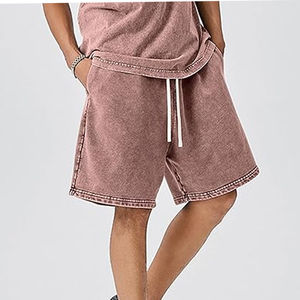 Short délavé à l'acide pour hommes, avec logo personnalisé, vêtements de ville décontractés, dernière mode, short délavé à l'acide avec motif solide, vente en gros - Product Image 4