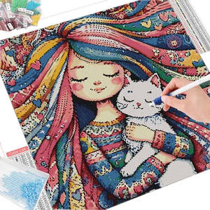 Kits de Pintura de Diamantes Estilo Dibujos Animados, Diseño Impreso de Retrato de Gato, Arte Clásico para Pintar - Product Image 1