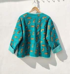 Tigre main bloc imprimé réversible matelassé coton veste femmes Style bohème manteau vert Floral décontracté hiver vêtements d'extérieur - Product Image 5