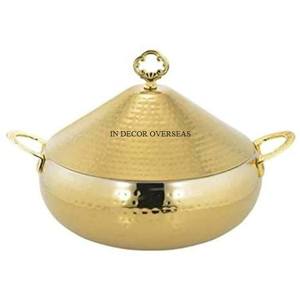 Casserole aspect fantaisie de forme ronde à texture martelée plaquée or de haute qualité en métal de qualité supérieure - Product Image 3