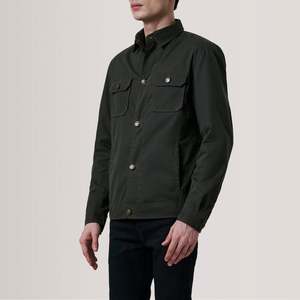 Irwin Vintage Leather Field <b>Jacket</b> Olive Waxed Canvas Zippered ODM Workwear Camouflage Patchwork for Autumn Spring Seasons XS - Product Image 3
