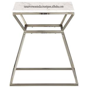 Enorme mármol superior bajo demanda con marco de acero inoxidable plateado Uso de la mesa auxiliar para la sala de estar Restaurante en casa a precio mayorista - Product Image 1