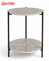 Table basse ronde moderne et durable KD, table d'appoint à 2 niveaux avec cadre métallique, étagère de rangement, table de chevet en MDF pour salon, gris
