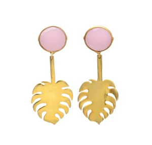 New Arrival Pink Chalcedony Gemstone Gold-Plated Brass Hoop <b>Earrings</b> - Elegance with a Blush - Product Image 1