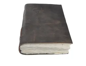 Kulit pedesaan buatan tangan Vintage jurnal kulit Notebook terikat putih buatan tangan stiker halaman tepi, perjalanan susu