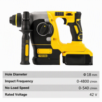 Marteau perforateur sans fil 42V, sans balais, 18mm SDS Plus, 0-540 tr/min, 4800 IPM, vitesse variable en continu, marche avant/arrière, pour perçage du béton