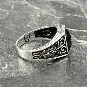 Bold Blue Square Sapphire <b>Ring</b> for <b>Men</b> Sterling <b>Silver</b> Statement Jewelry Perfect Gift for Him - Product Image 5