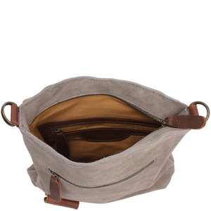 Bolso cruzado de cuero de gamuza gris de último diseño, elegante, bohemio, correa de hombro ajustable, cadenas bordadas con solapa - Product Image 4