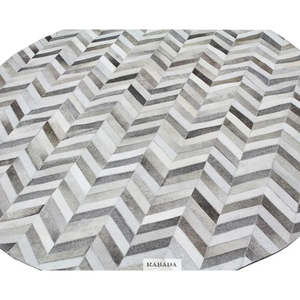 Cowhide Leather Strap <b>ROUND</b> Rug | Patchwork Cowhide <b>Round</b> Rug Hair on Leather Cowhide <b>Carpet</b> Grey Handmade Rug Home Decor - Product Image 4