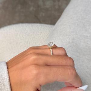 4.50 Carat Round Cut F VVS1 VVS2 Lab Grown Diamond Engagement Ring Pave Prongs Setting & Side <b>Stones</b> 18K Yellow Gold - Product Image 1