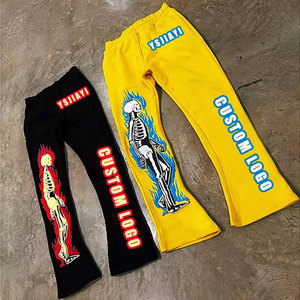 Pantalones Acampanados para Hombre con Logotipo Personalizado, Estampado de Esqueleto, Cintura Elástica, Estilo Urbano, Pantalones Deportivos de Poliéster Naranja y Negro - Product Image 2