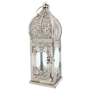 Lanterne arabe de table décorative à la maison traditionnelle en métal pour épouser la forme ronde nickelée marocaine accrochée fortement de finition - Product Image 3