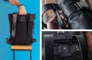 Buffalo Factory Made <b>Black</b> Recycled Roll Top <b>Backpack</b> Fashion Roll up Travel <b>Backpack</b> Daypack LRTB-0158 - Product Image 5