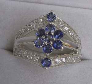 Shah Gems Women's Handmade <b>925</b> Sterling <b>Silver</b> <b>Ring</b> Natural Iolite and White Topaz with Invisible Setting for Everyday Wear - Product Image 1