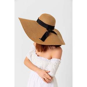 Camel Extra Wide Straw <b>Hat</b> with Ribbon HSR2039 - Shipped in <b>Box</b> - 2039camel - Product Image 3