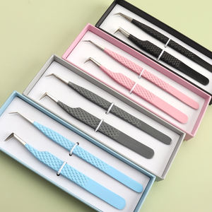 Lot de 5 pinces de précision en acier inoxydable OEM pour cils, pinces à volume en fibre, isolation des cils, logo personnalisé - Product Image 3