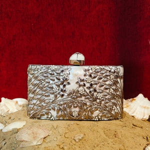 Silver Tone Mother of Pearl Clutch with Floral <b>Vine</b> Metalwork Luxury Evening Bag for Bridal Wedding Party gift her - Product Image 1