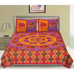 Red Kantha Hand Work 240 TC 100% Cotton Double Bed <b>Sheet</b> Set 2 Pillow Covers <b>King</b> <b>Size</b> Fitted <b>Sheets</b> for Home Use (AKDB1005) - Product Image 2