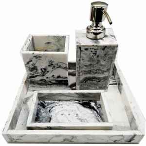 Ensemble de salle de bain contemporain en résine Organisateur de coiffeuse élégant Porte-savon Porte-brosse à dents Plateau à gobelet Élégant Modern Essentials - Product Image 2