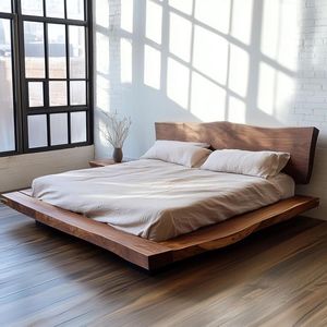 Rustic Solid Wood Platform <b>Bed</b> <b>Frame</b> Walnut Finish Retro Bedroom Furniture for Home Hotel Villa Full/<b>Queen</b> <b>Sizes</b> - Product Image 1