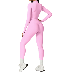 Conjunto de Yoga para Mujer de Alta Calidad, Color Sólido, Secado Rápido, Top Corto sin Costuras y Leggings, Conjuntos de Yoga para Gimnasio, Fitness - Product Image 2