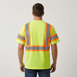 T-shirt de sécurité haute visibilité pour homme, orange fluorescent, polyester, classe 2 ANSI, logo personnalisé imprimé, LED clignotante, respirant, imperméable - Product Image 6