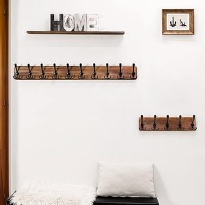 Rustic Large <b>Wall</b>-Mounted Coat <b>Rack</b> With Long Wood <b>Hooks</b> Farmhouse Style Hanging Coat for Clothing - Product Image 3