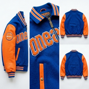 Chaqueta de lana azul real y naranja para hombre con cremallera, logotipo bordado personalizado, cuello y puños de punto acanalado, estilo urbano, fabricante mayorista - Product Image 6