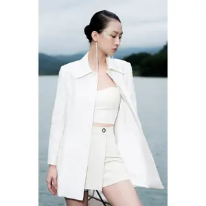 Fashionable Design Long-sleeve Women's Jacket Black & White DARIUS SHIRT JACKET Lustrous Twist Tencel Blend WHITE ANT Vietnam