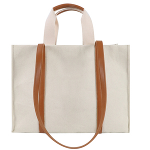 Custom Eco Friendly Canvas Cotton <b>Tote</b> Shopping <b>Bag</b> With PU Leather Strap Design Recyclable And Suitable For Daily Use - Product Image 3