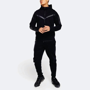 Conjunto Deportivo de Felpa Técnica para Hombre, Talla Grande, Ligero, 69% Algodón, 31% Poliéster, Color Negro, Sudadera con Capucha y Cremallera Completa, Pantalones Deportivos - Product Image 1