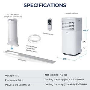 Unité de climatisation compacte et portable, volets réglables, tuyau d'évacuation, refroidissement/chauffage, classe d'efficacité énergétique, minuterie - Product Image 3